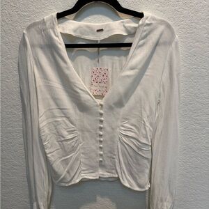 Free People Cream Button-Front Blouse